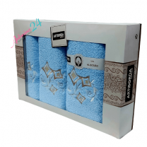 Komplet Ręczników frotte z haftowane 100% bawełna 3-cz. ATB-Niebieski