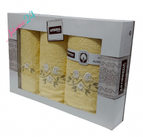Komplet Ręczników frotte z haftowane 100% bawełna 3-cz. ATB-Złoty
