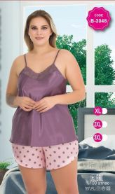 Satynowa piżama damska wąskie ramiączka z szortami BIG size:XL-3XL AS-3048B