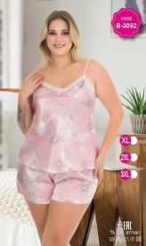 Satynowa piżama damska wąskie ramiączka z szortami BIG size:XL-3XL AS-3052B