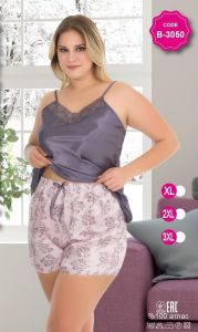 Satynowa piżama damska wąskie ramiączka z szortami BIG size:XL-3XL AS-3050B